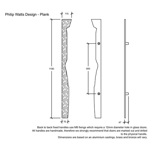 Door pull handle - TWIG - Philip Watts Design - brass / aluminum / bronze